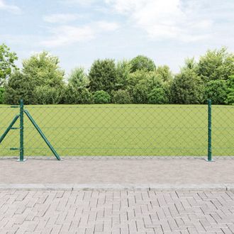 Berkfield Home Chain Link Fence with 13 Flanged Posts 0.4x25 m Galvanised Steel in Green