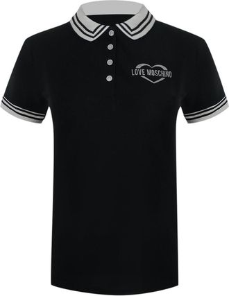 Moschino Womens Love Silver Heart Logo Black Polo Shirt Cotton - Size X-Large