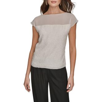 DKNY Chiffon & Boucl&eacute; Top in Cream at Nordstrom, Size X-Large