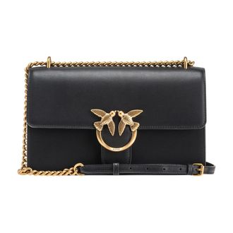 Pinko Love Bag met Diamantgeslepen Gesp - Dames - Schoudertassen - Zwart - ONE Size - Leer - Tassen