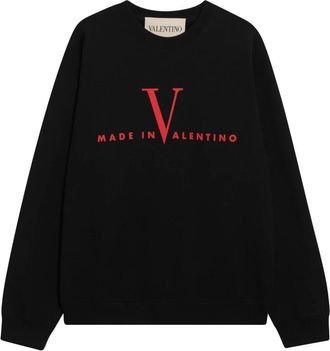 Valentino Garavani Katoenen sweater met ronde hals en Made In Valentino print - Heren - Sweatshirts - Zwart - S - Katoen - Hoodies & sweatvesten