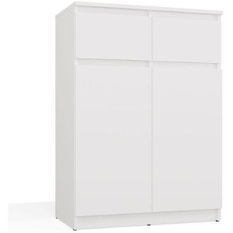 Topeshop MALEX - Com&ograve; moderno 97 cm con 2 ante e 2 cassetti - Bianco