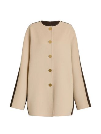 Alberta Ferretti Long Two-Tone Wool Coat with Gold-Tone Buttons