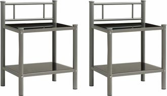 vidaXL Mesitas De Noche 2 Unidades Metal Y Vidrio Gris Y Negro Vidaxl