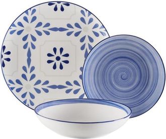 VERSA Versa Vajilla Porcelana 18 Piezas Azurita, Vajilla Azurita De 18 Piezas, Un Servicio De Mesa Elegante Que Aporta Un Estilo Mediterr&aacute;neo Distintivo A C