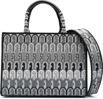 Furla jacquard-print tote bag - women - Leather/Cotton/Other fibres/Polyester/Polyester/Viscose - One Size - Black