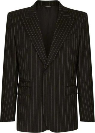 Dolce & Gabbana Luxe Gestreepte Wollen Jas - Heren - Blazers - Zwart - M - Wol - Jassen