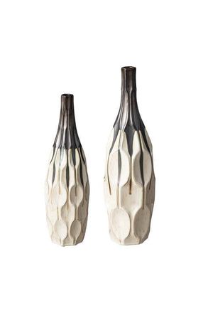 Glitzhome Set of 2 Modern Geometric Faceted Ceramic Table Vases in White at Nordstrom, Size Medium