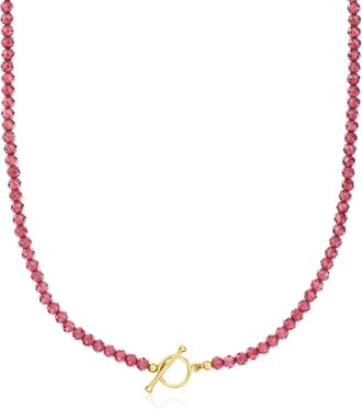 Ross-Simons Garnet Bead Toggle Necklace in 18kt Gold Over Sterling