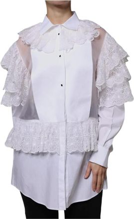 Dolce & Gabbana Witte Katoen Zijden Lange Mouw Blouse - Dames - Overhemden - Wit - L - Katoen - Overhemden
