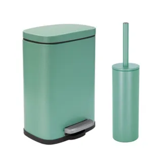 Spirella Spirella - Juego De Papelera Con Pedal Y Escobilla 5l Akira Verde Mate