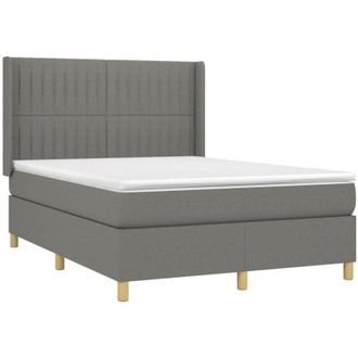 vidaXL Cama Box Spring Con Colch&oacute;n Tela Gris Oscuro 140x200 Cm Vidaxl
