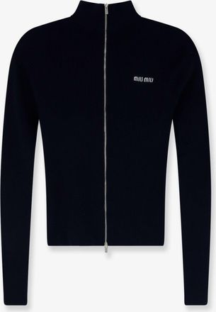 Miu Miu Cardigan in cotone con intarsio logo frontale - MIU MIU - gender_Woman