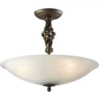 Loops 3 Bulb Semi-Flush Uplighter-Iron-Tight Swirl Stem Design-Black/Gold-LED E14 60W