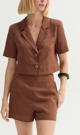 Crescent Cropped Linen Blend Blazer in Brown at Nordstrom, Size X-Small
