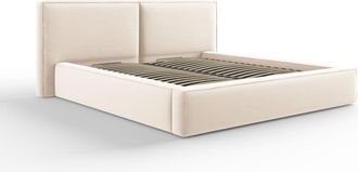 MICADONI Cama con cabecero y baúl 180x200cm de terciopelo beige claro