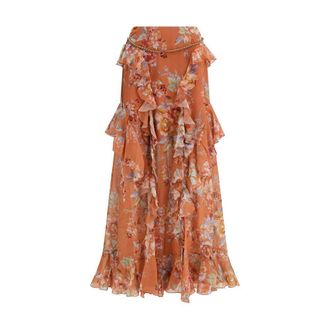 Zimmermann Orange Cotton Long Womens Skirt