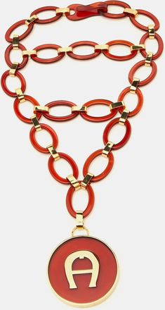 Aigner Burgundy Resin & Gold Tone Link Layered Necklace