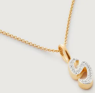 Monica Vinader Gold Alphabet S Diamond Fine Chain Necklace Adjustable 46cm/18 Diamond