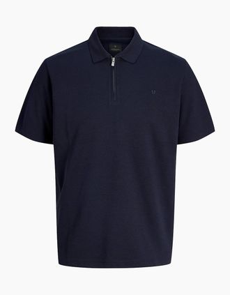 Jack & Jones Mens Jack & Jones JPRBLAETHAN Short Sleeve Zip polo Night Sky - Navy - Size: 38