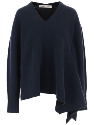 Carven Asymmetrical Draped Hem Cashmere Sweater