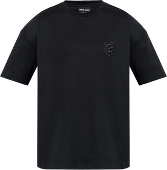 Giorgio Armani Black Relaxed Fit Embroidered Logo T-Shirt