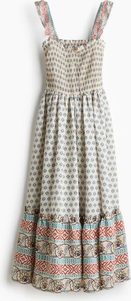 H&M Gesmoktes Kleid mit ausgestelltem Jupe - Hellbeige/Gemustert