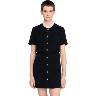 Sandro Short dress with detachable collar in Black at Nordstrom, Size 34 Eu