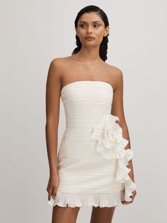 AMUR Strapless Ruffle Mini Dress, Cream, 14