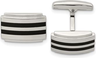 Diamond2Deal Stainless Steel Polished Black Rubber Rectangle Cufflinks
