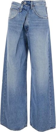 A Gold E Jeans, Dames, Blauw, W28, Klassieke High-Waist Jeans