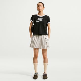 Nike Womens Nike Sportswear Chill Poplin Loose Mid-Rise Stripe Shorts in Brown | II4230-286