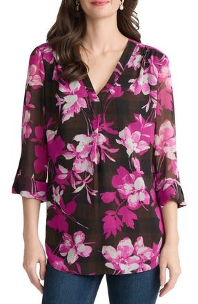 Jones New York Floral Print V-Neck Tunic in Fudge Multi at Nordstrom, Size X-Large