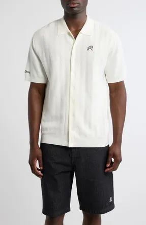 Malbon Golf Crosscut Knit Polo in Ivory at Nordstrom, Size Xx-Large