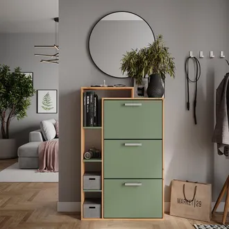 Vicco Scarpiera Da Ingresso Orlando, Goldkraft Rovere/verde, 80 X 128.3 Cm Con 3 Scomparti