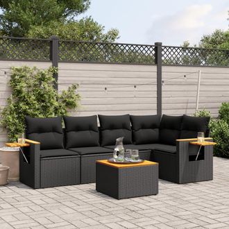 vidaXL Set De Sof&aacute;s De Jard&iacute;n 6 Piezas Y Cojines Rat&aacute;n Sint&eacute;tico Negro Vidaxl