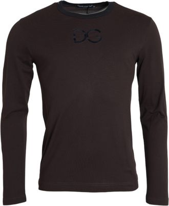 Dolce & Gabbana Mens Long Sleeve Tshirt Dg Logo - Dark Brown Cotton - Size EU 54 (Mens)