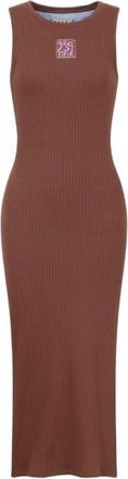 Marni Midi-jurk van geribbelde gebreide stof zonder mouwen - Dames - Jurken - Bruin - Maat: XS Katoen