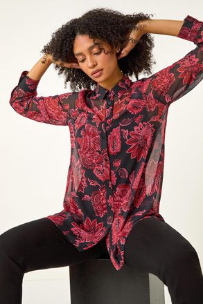 Roman Floral Longline Button Detail Shirt