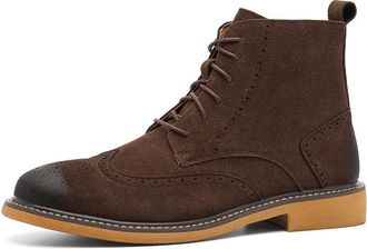 Generic Mens Dress Boots Lace-Up Suede Brogue Ankle Boots | Retro Mid Top Chelsea Booties | Classic Wingtip Oxford Shoes for Business, Work & Casual Wear,Brow