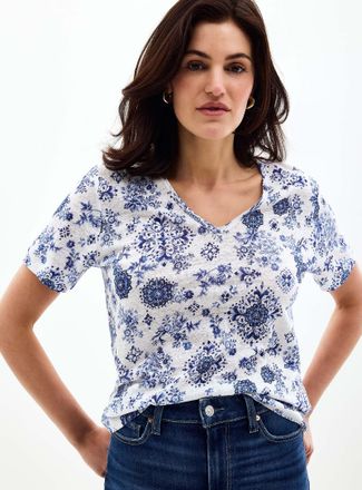 Contemporaine Womens Pure linen V-neck T-shirt