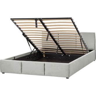 Beliani Cama Con Almacenaje De Terciopelo Gris Claro 160 X 200 Cm Acolchado Almacenaje Bousse