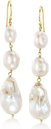 Ross-Simons 7-13mm Cultured Oval and Baroque Pearl Drop Earrings in 18kt Gold Over Sterling