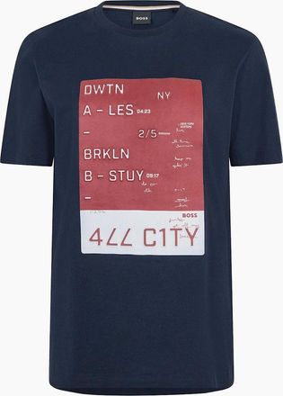 HUGO BOSS Mens Lettering Graphic Crew Neck Short Sleeve Jersey T-Shirt - Navy - Size: 40