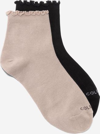 Cole Haan Womens 2 Pair Ruffle Quarter Ankle Socks - Black