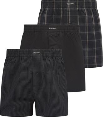 Lyle & Scott Heren Geweven Boxershorts (Set van 3) (Zwart)