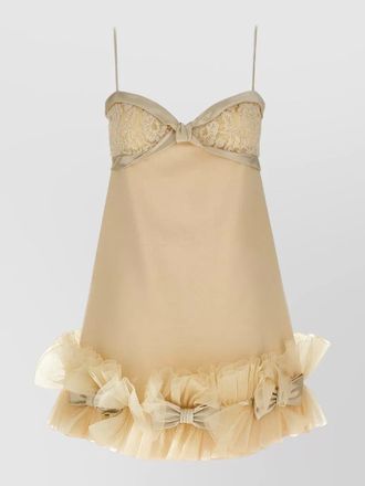 Valentino Garavani bow lace dress ruffle hem straps