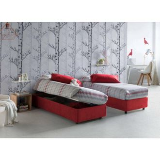 Talamo Italia Cama Individual Melissa, Cama Contenedor Con Revestimiento De Tela, 100% Made In Italy, Apertura Lateral, Adecuado Para Colch&oacute;n 80x190 Cm, Rojo, Con E