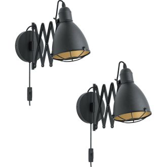 Loops 2 PACK LED Wall Light / Sconce Black & Gold Adjustable Round Shade 1x 28W E27