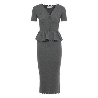 Self Portrait Kleedjes, Dames, Grijs, M, Katoen, Gebreide Midi Jurk